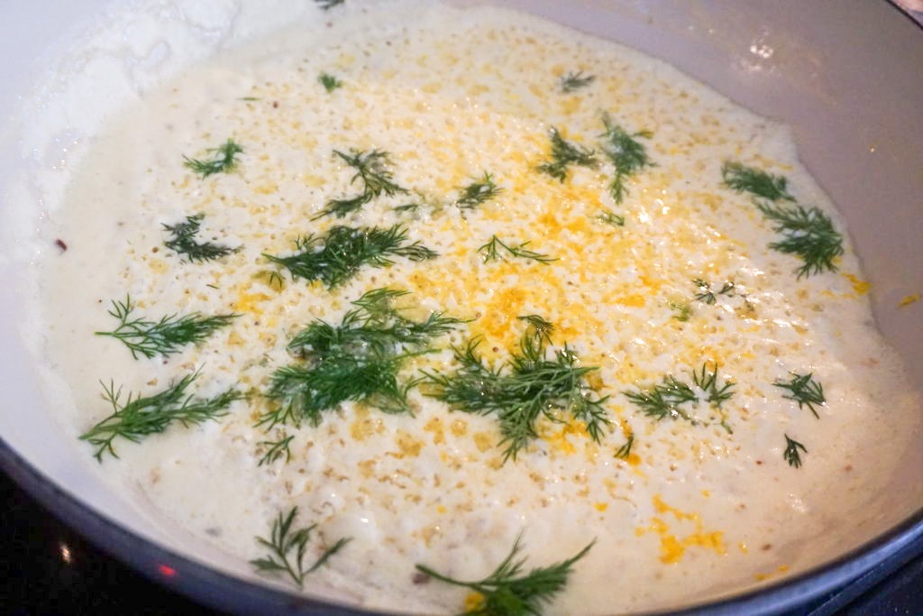 addition of dill to the creamy sauce 
