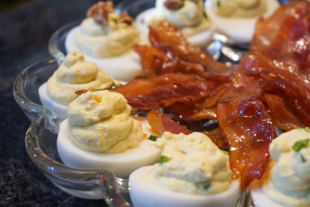 close-up of the deviled eggs 