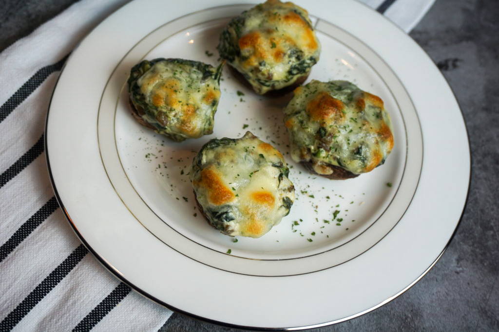 plated spinach stuffed mushrooms 