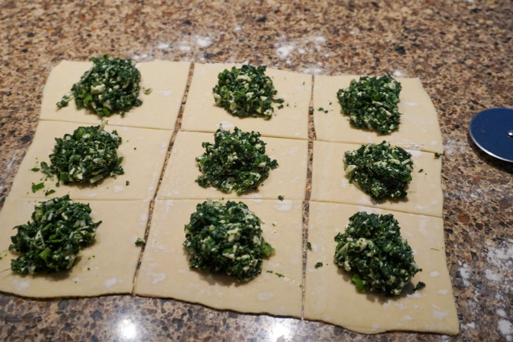 spinach filling in the pastry 
