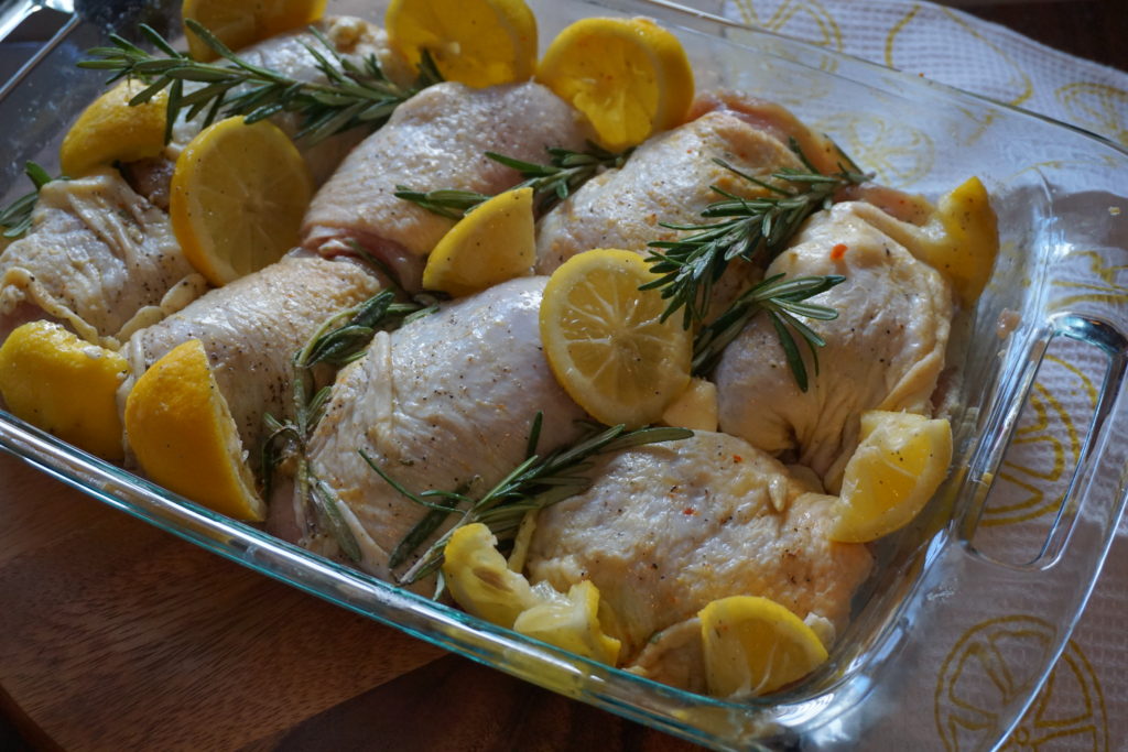 Lemon rosemary chicken before placing in the oven. 