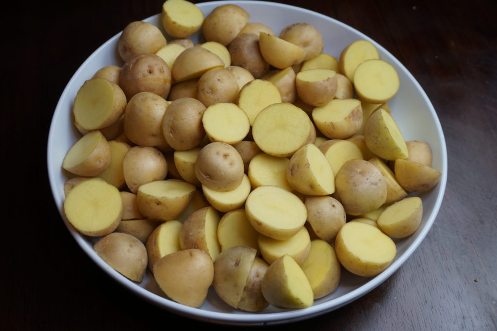 Small Yukon potatoes cut into halves. 