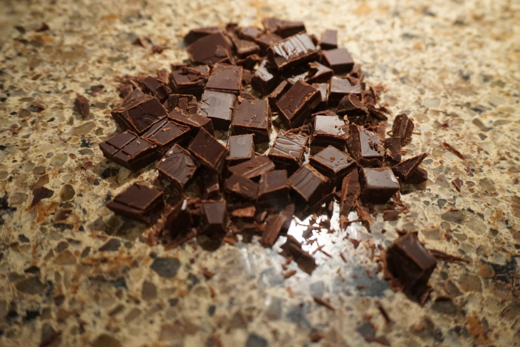 Chopped dark chocolate. 