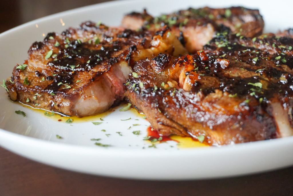 side-view of the plated steak