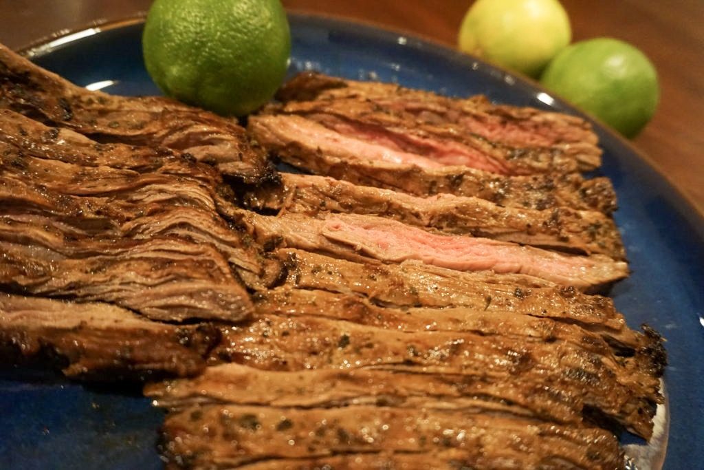 Sliced carne asada (skirt steak)