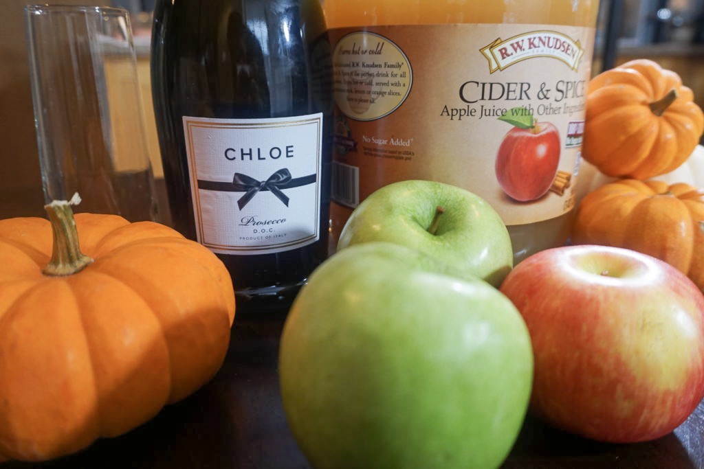 Close up of the apple cider mimosa ingredients