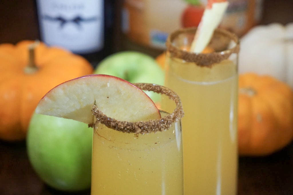 Close up of the cinnamon sugar garnish and sliced apple