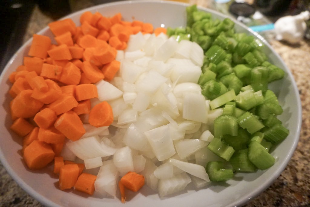 Chopped onions, carrots, and celery