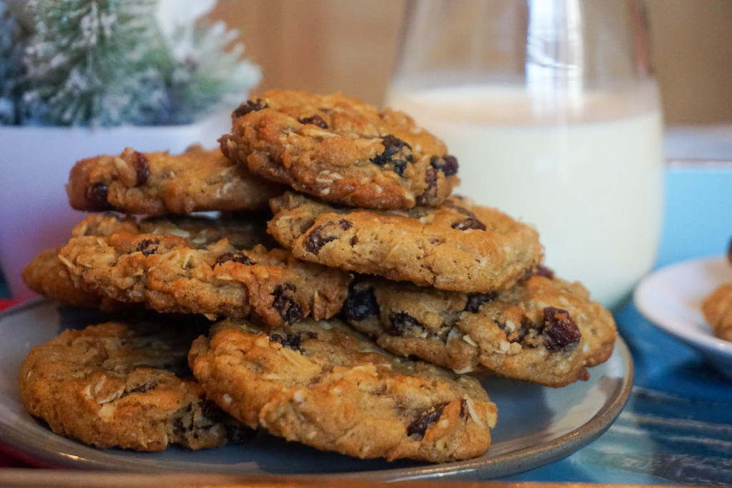 Close-up of oatmeal raisin cookies