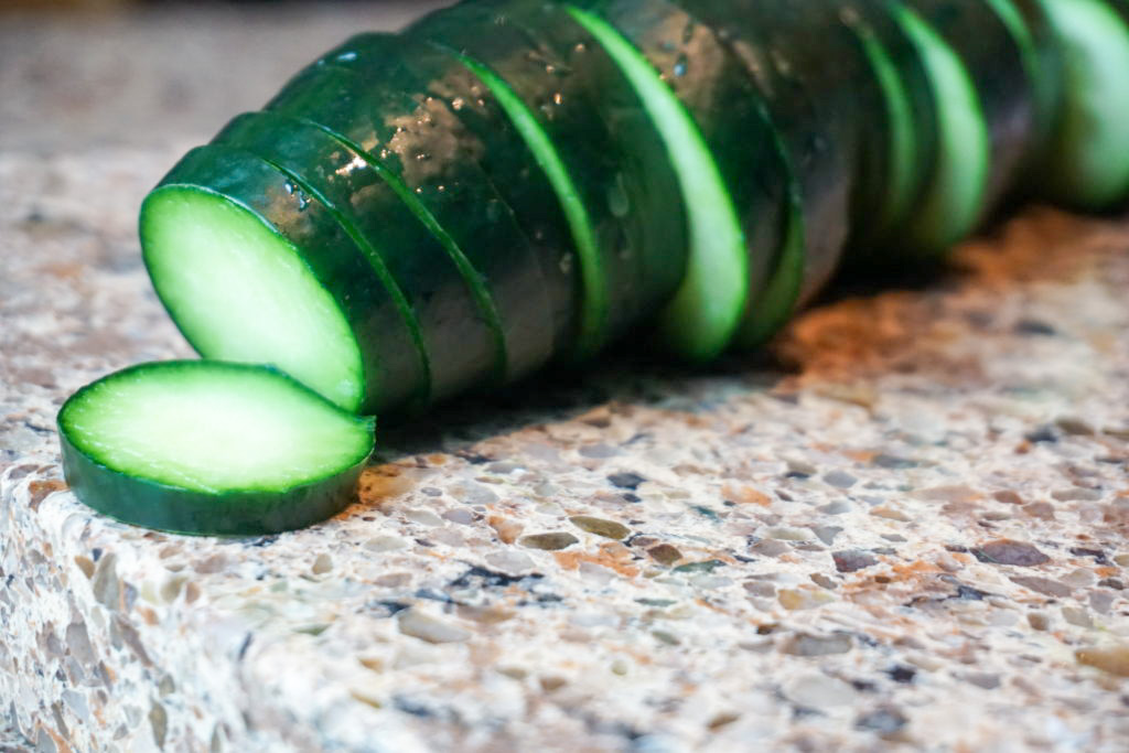 Slicing the cucumbers 