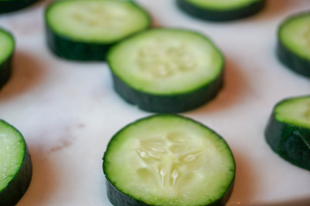 Close-up of the chopped cucumbers 