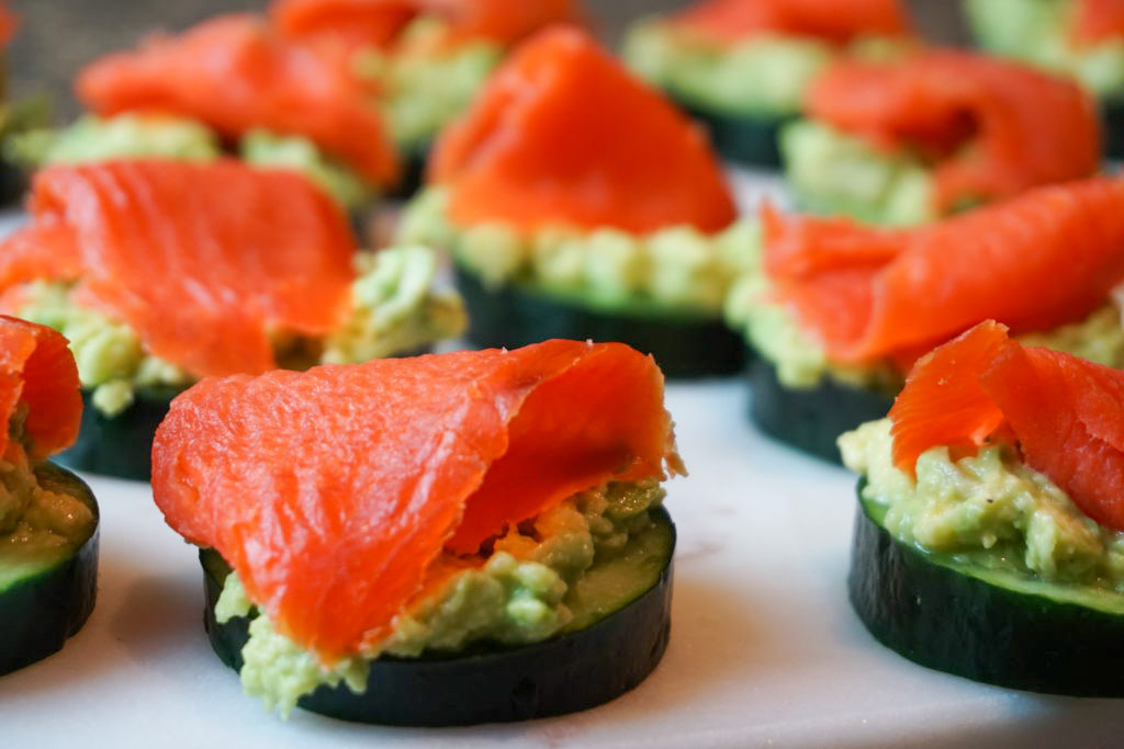 Close-up of the smoked salmon bites 