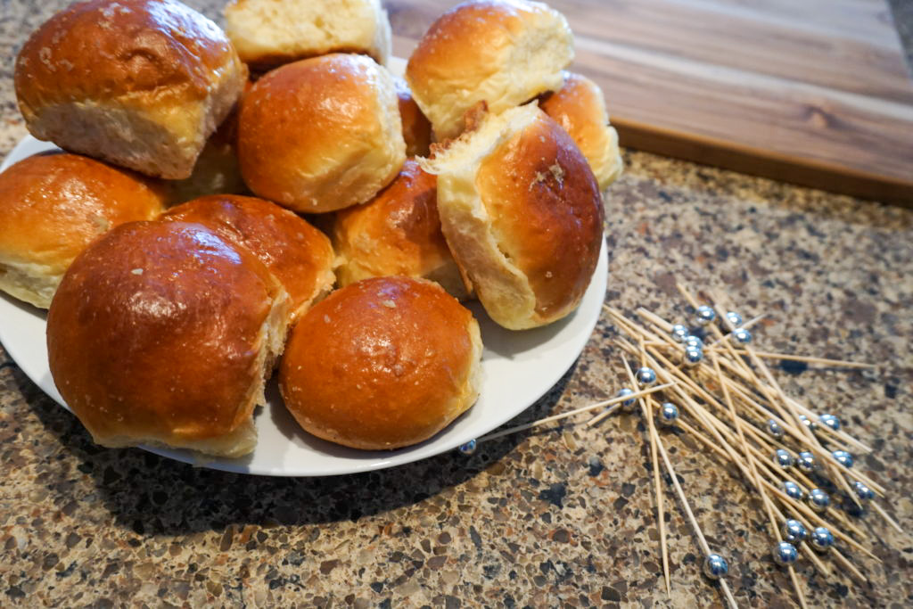 Brioche slider buns and toothpicks with pearls