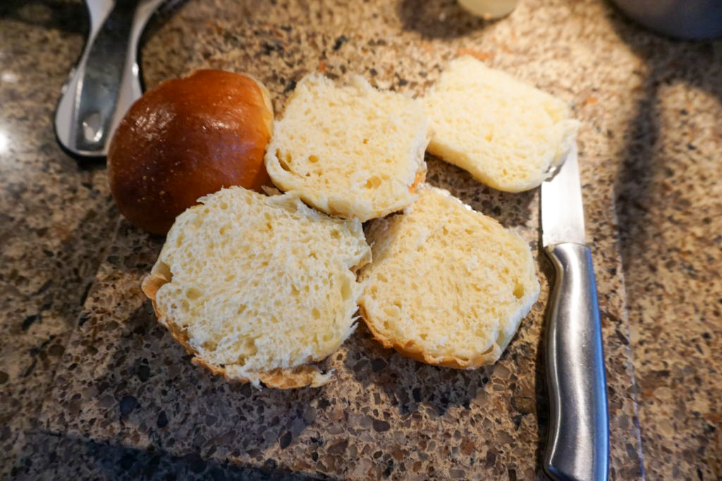 Cutting into the brioche slider buns