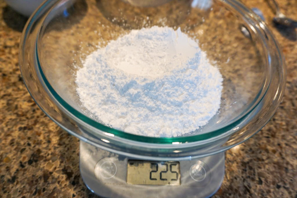 Weighing out the powdered sugar