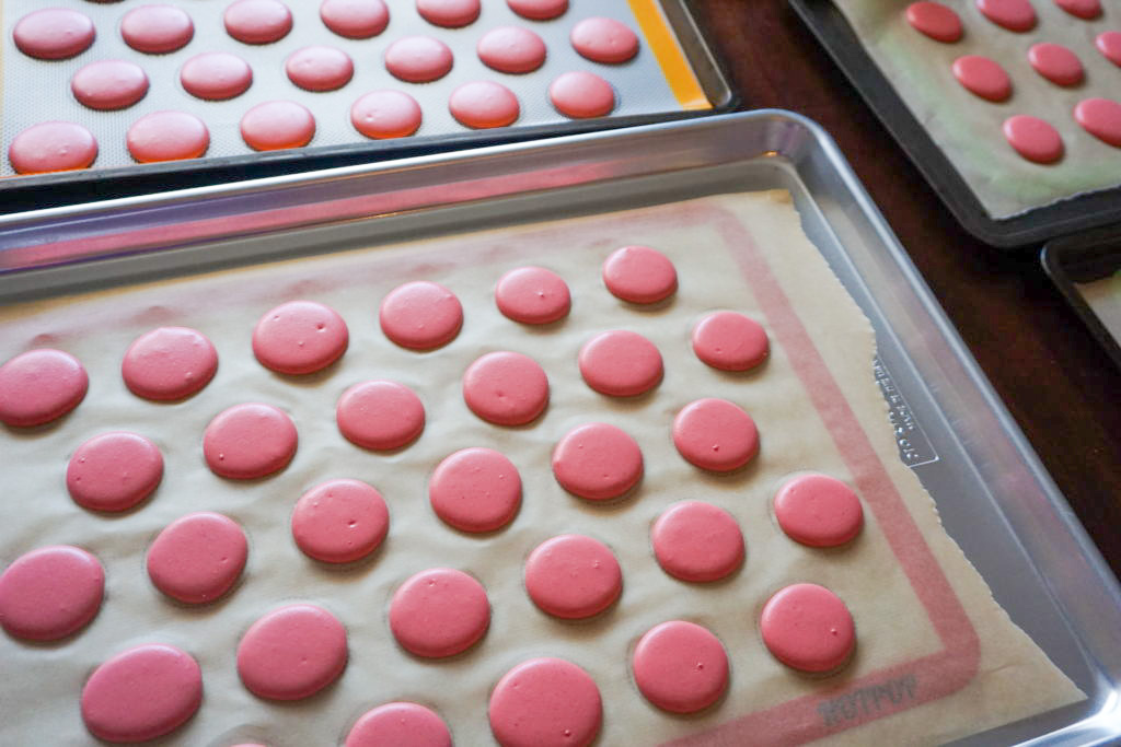 Airing out the macaron shells before baking