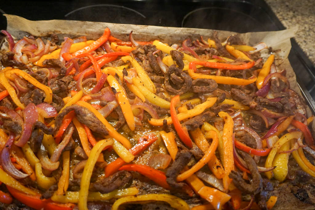 Cooked steak fajitas