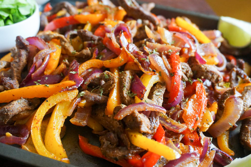 Close-up of steak fajitas