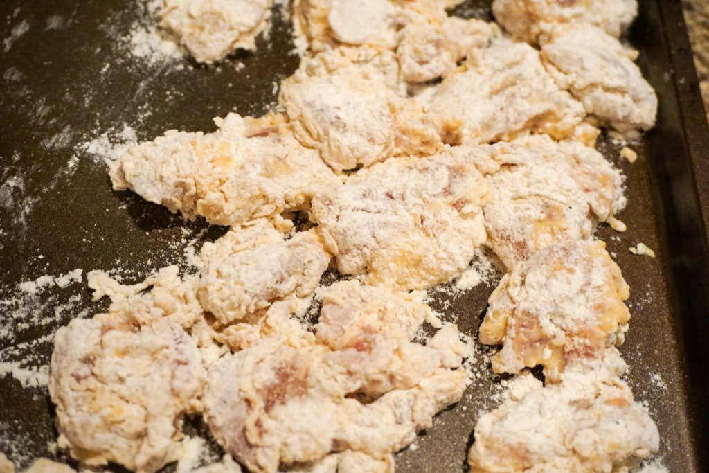 Floured chicken thighs