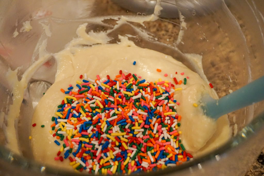 cake batter with the addition of sprinkles 