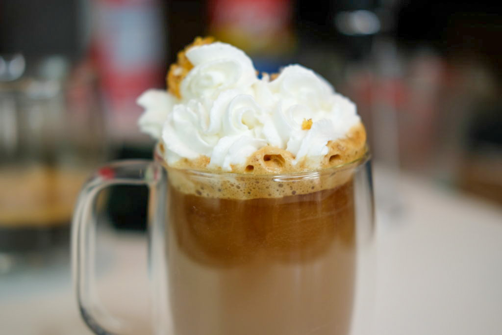 close-up of the praline latte 