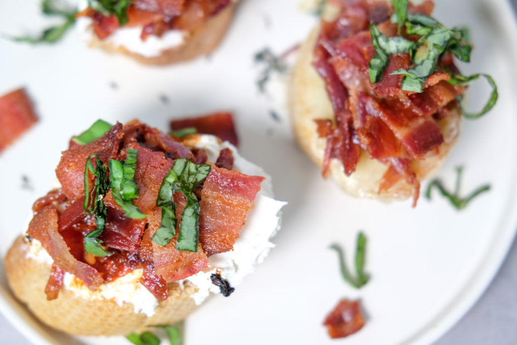 close-up of the bacon crostini