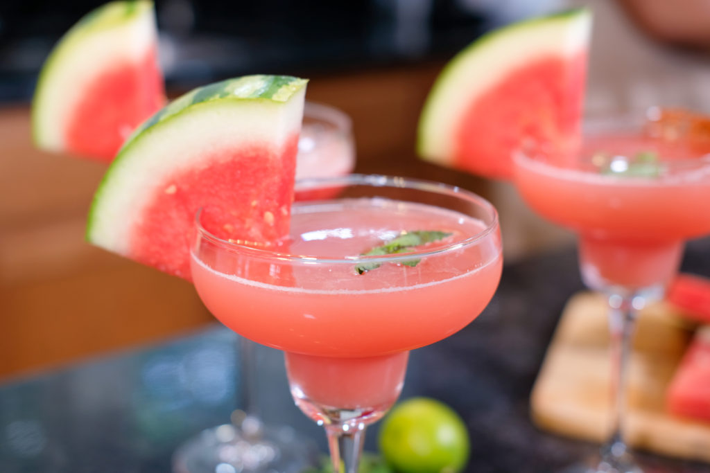 the watermelon margarita with fresh watermelon slices and mint