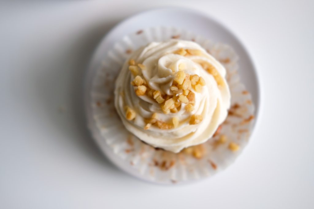 top view of the cupcake with chopped walnuts 