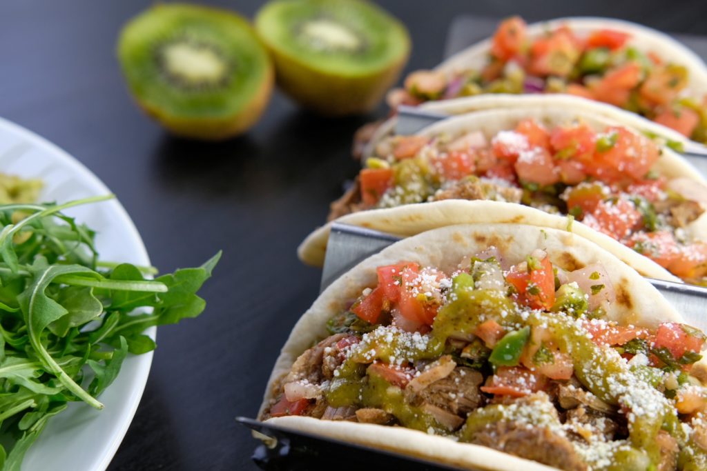 overview of the street style tacos with kiwi and pico de gallo