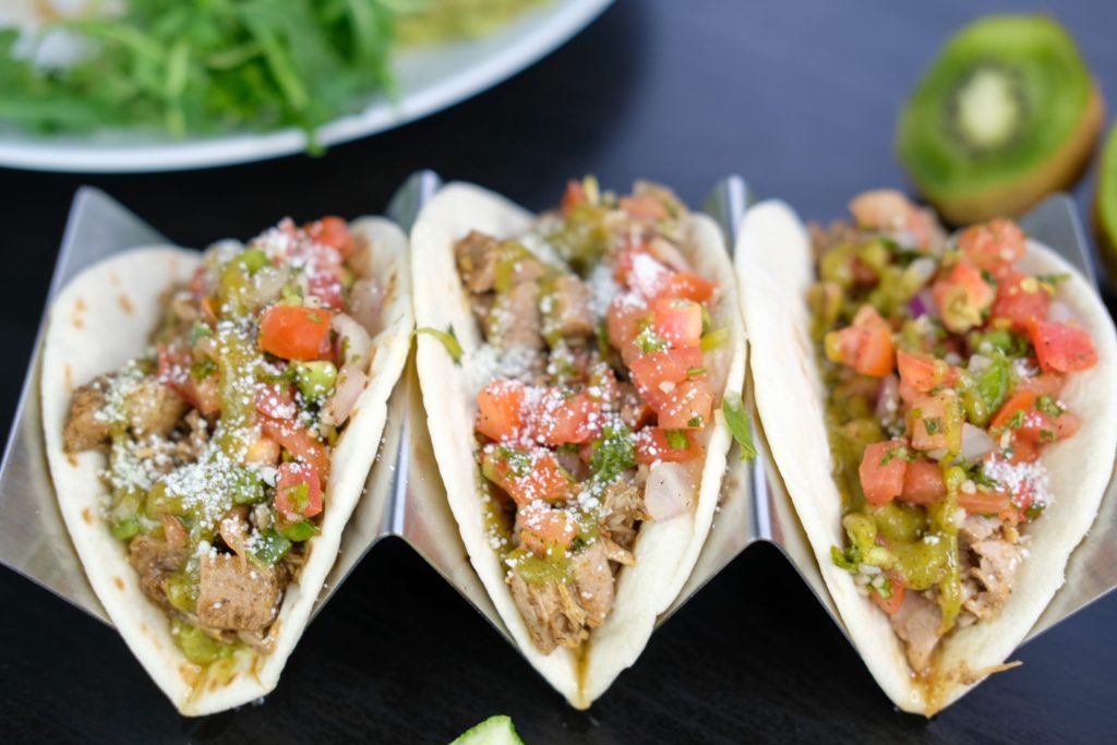 close-up of the pork tacos