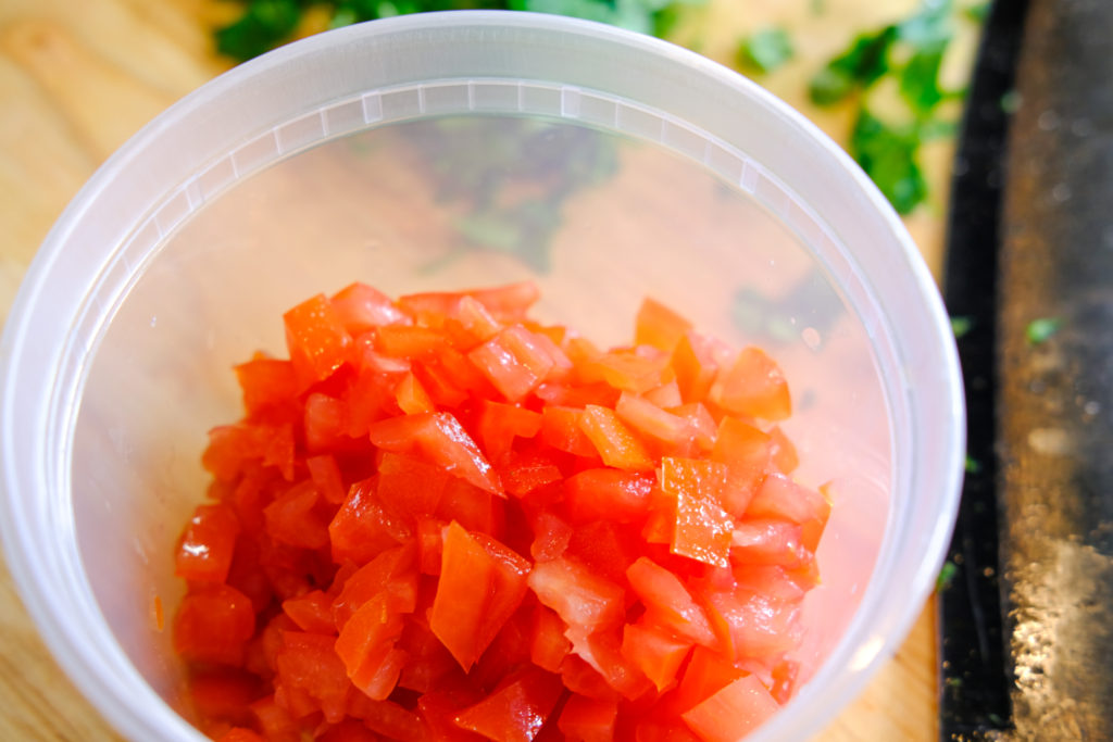 close-up look of the diced tomatoes