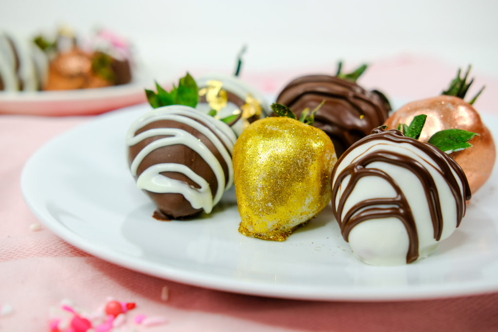 close-up of large organic chocolate covered strawberries 