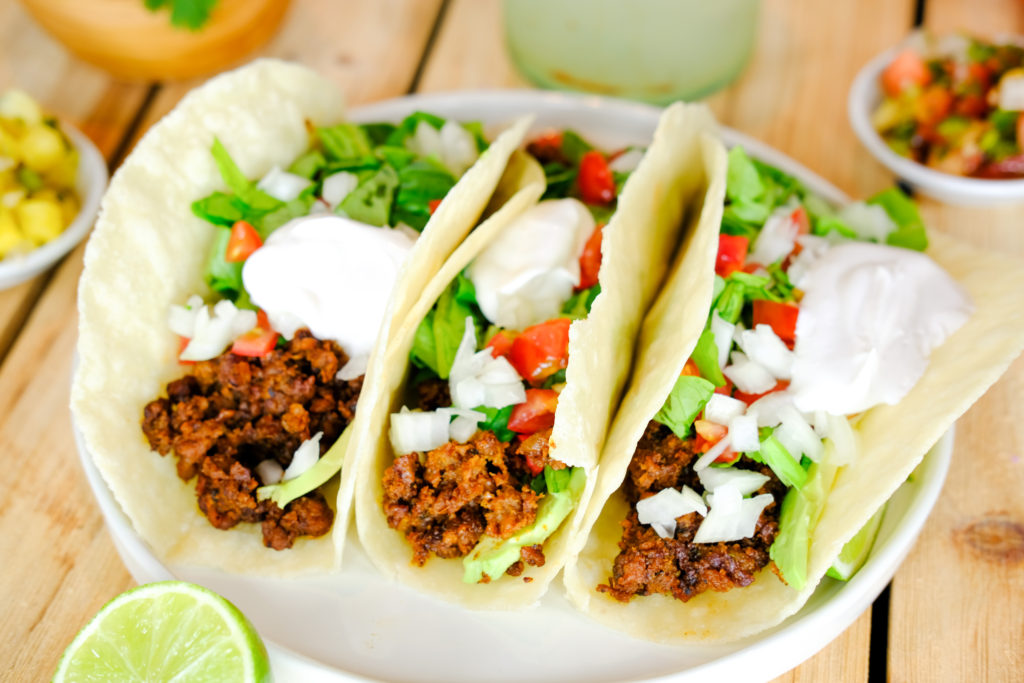 close-up of vegan beyond meat tacos 